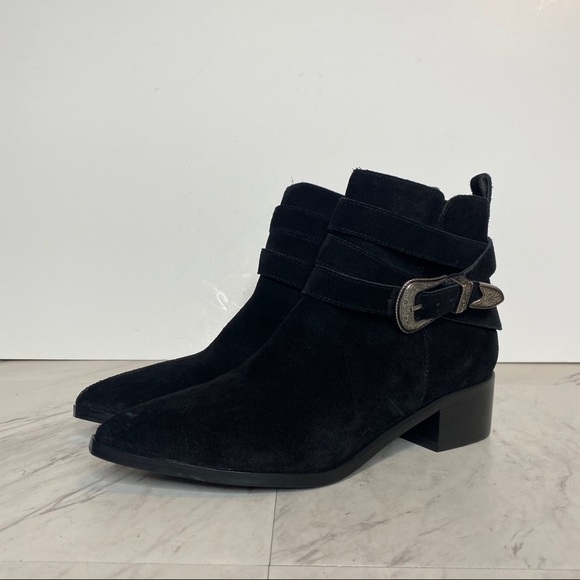 Marc Fisher Yandi Western Black Suede Bootie 7M - Picture 13 of 13